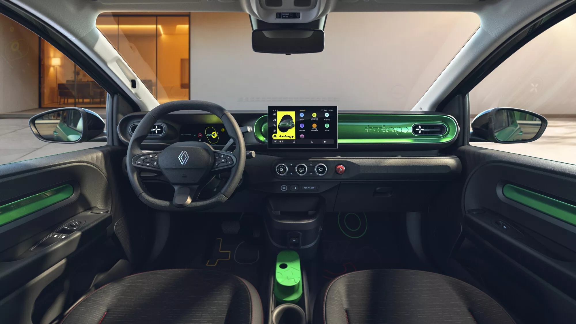Interior del Twingo E-Tech con detalles de color