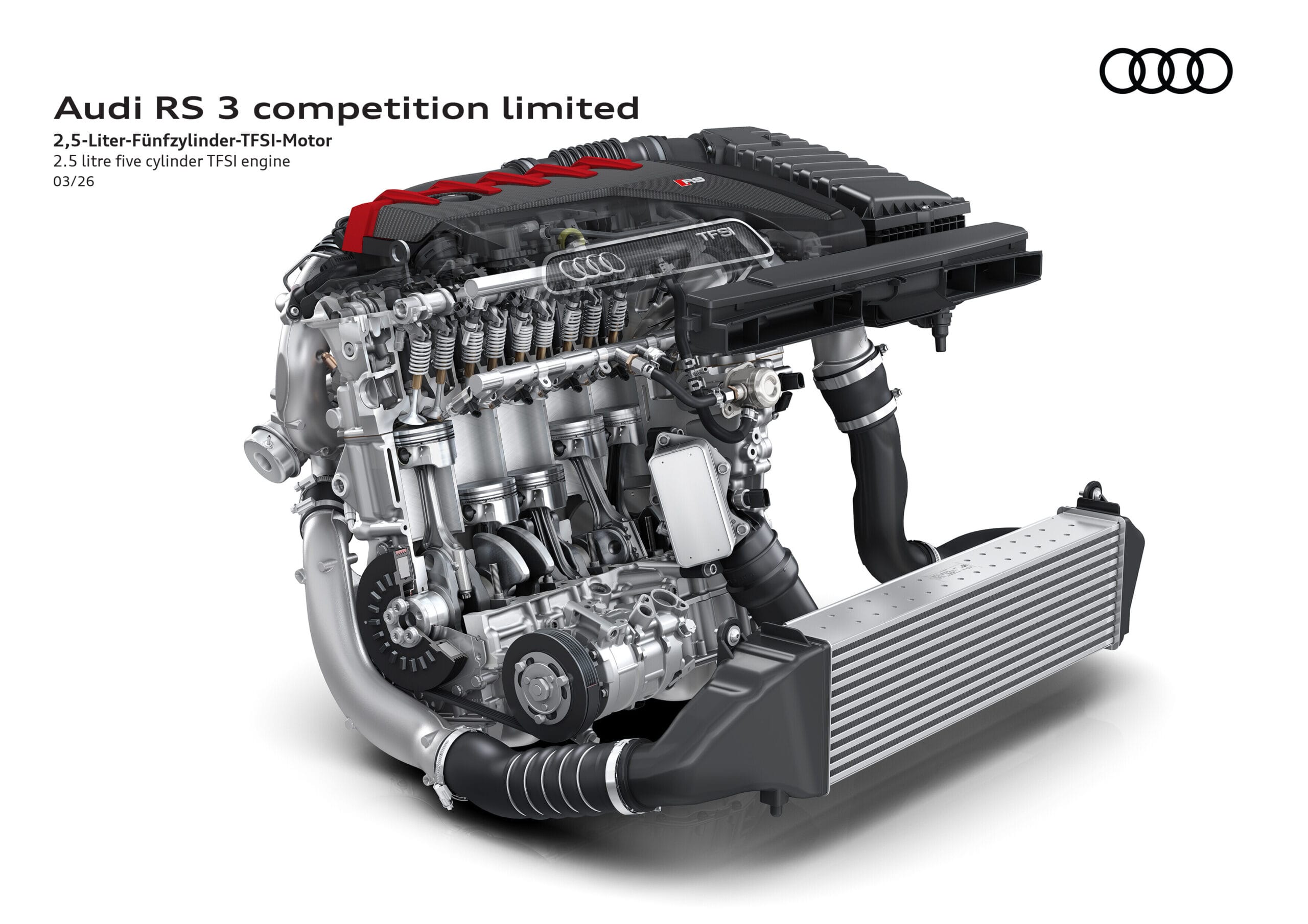 Audi RS3 Competition Limited — infografía motor 2.5 TFSI cinco cilindros 400 CV