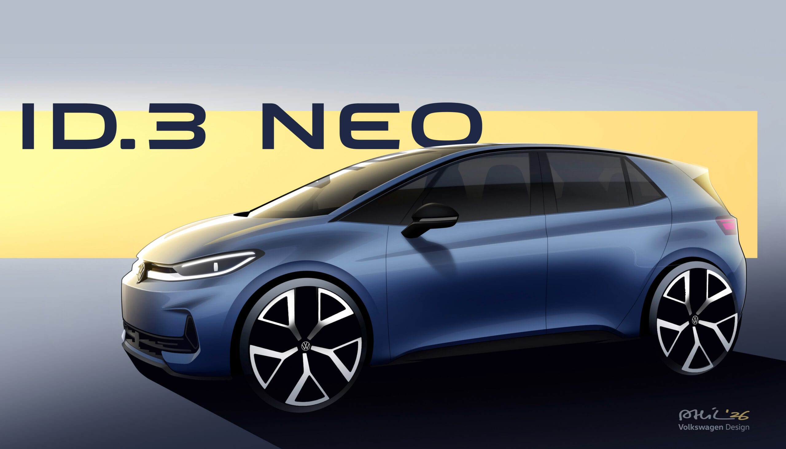 Teaser Volkswagen ID.3 Neo 2026 – lateral exterior
