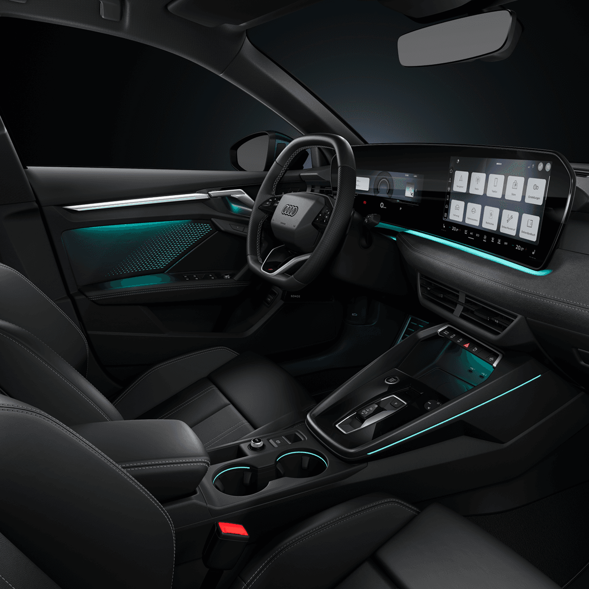 Interior Audi A3 2026 Interior panorámico Audi A3 2026 con sistemas de asistencia